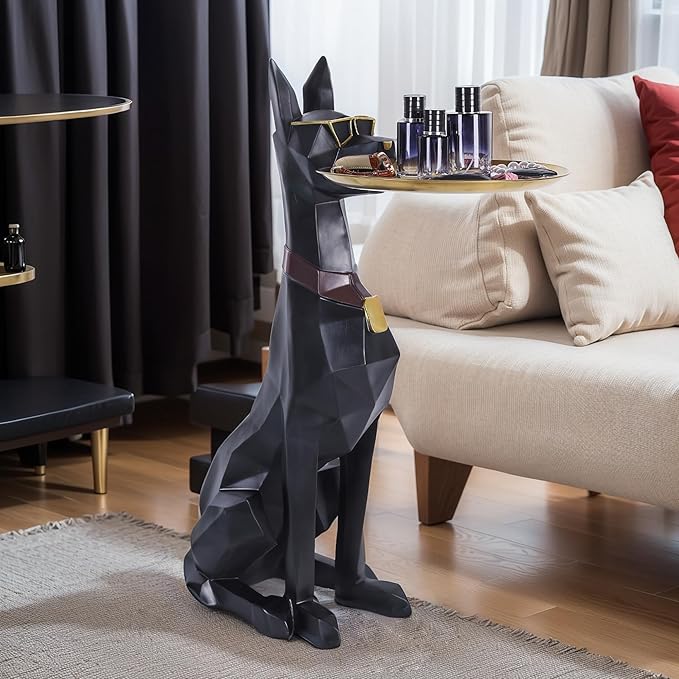 Geometric Dog Accent Table with Tray Butler Statue Animal Side Table for Modern Home Decor Dog Butler Statue with Tray Animal Accent Table for Living Room