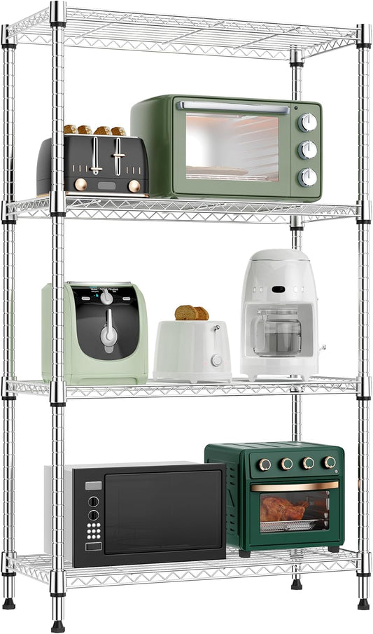 1000 lbs 4 Tier Shelf Metal Storage Shelves Wire Rack Closet Organizers for Garage Kitchen Bathroom Laundry Chrome 11.8" D x 25.6" W x 45.5" H - NestledHome