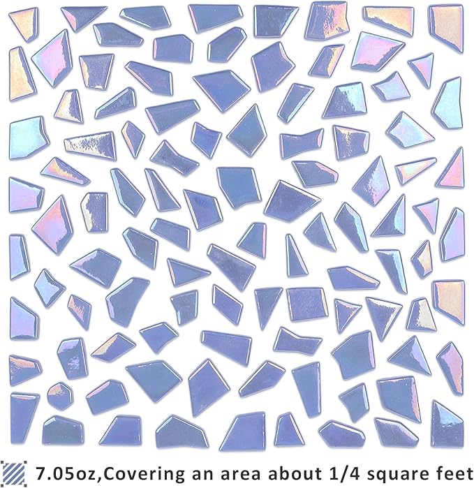 Youway Style Iridescent Glass Mosaic Tiles for Crafs Bulk,200g Sky Blue Broken Stained Glass Pieces for Crafts DIY Mosaic Art Decor,Garden Mosaic Supplies
