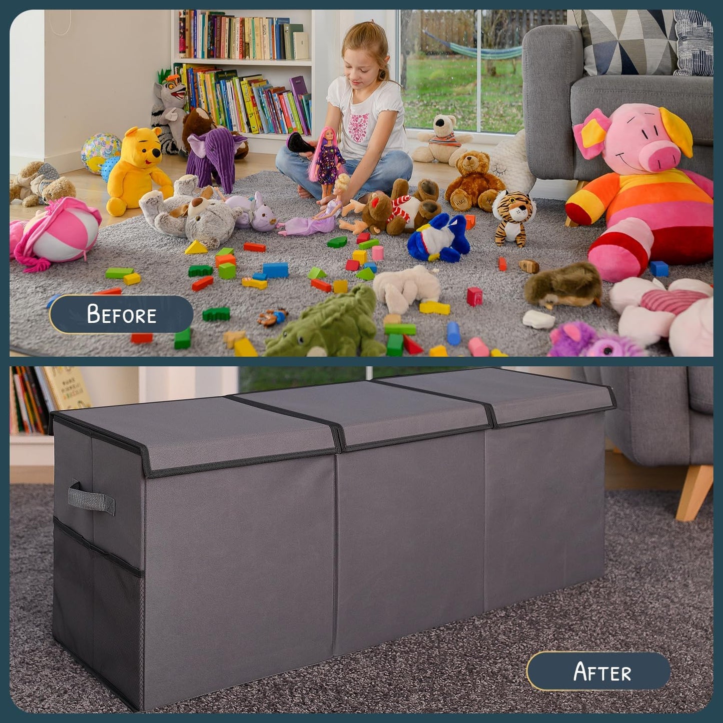 Extra Large Toy Storage Organizer with Lid - Sturdy, Collapsible Toy Chest Storage Box Design - Toys Bin with Dividers for Kids, Nursery, Bedroom, Playroom 37"x16"x14" - NestledHome