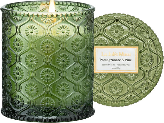 LA JOLIE MUSE Christmas Candles, Pine & Pomegranate Candle -Lemon, Pomegranate & Pine | 6 oz Natural Soy Wax | 40 Hours Clean Burn | Gift-Ready for Hosts, Gatherings | Elegant Home Décor - NestledHome