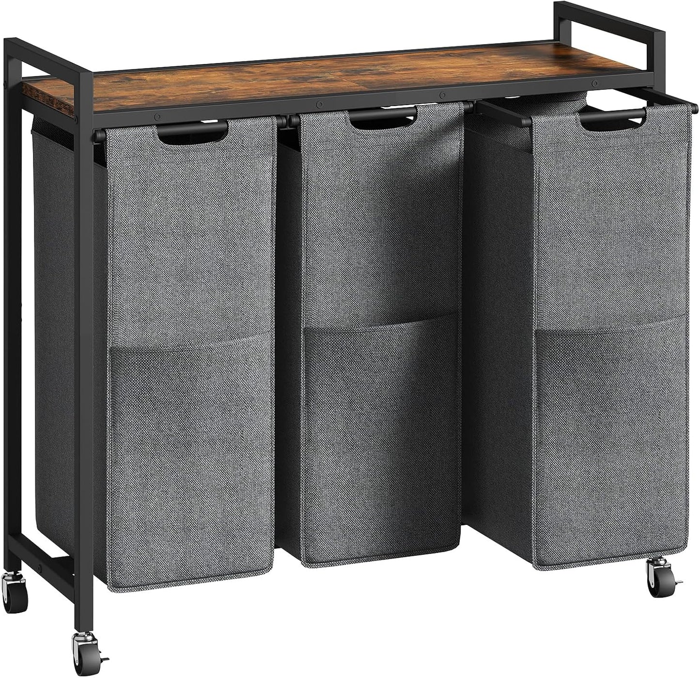 HOOBRO Laundry Sorter 3 Section, Laundry Hamper with Wheels, 3 × 11.5 Gal (43.4L), Rolling Laundry Basket, Pull-Out and Removable Oxford Fabric Laundry Bags, Rustic Brown and Grey BFG76XY01 - NestledHome