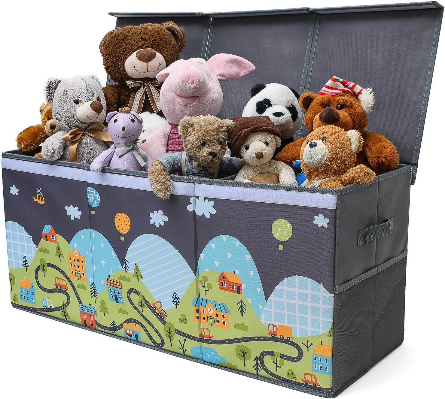 Extra Large Toy Storage Organizer with Lid - Sturdy, Collapsible Toy Chest Storage Box with Cute Design - Toys Bin with Dividers for Kids, Boys, Girls, Nursery, Bedroom, Play room 37"x16"x14" - NestledHome