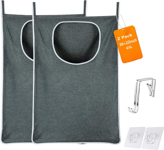 Hanging Laundry Bag with Over Door Hooks, Laundry Hamper and Space Saving Laundry Bag with Zipper, Hanging Hamper for Clothes, Toys, Towels, ...（36"x 22",Grey-2Pack) - NestledHome