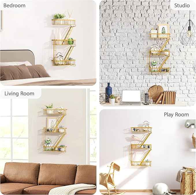 Fire Escape Wall Shelf Gold - New York Decorative Ladder Shelf, Metal Decorative Shelving for Living Room, Home Décor, Action Figure Display (3-Tier)