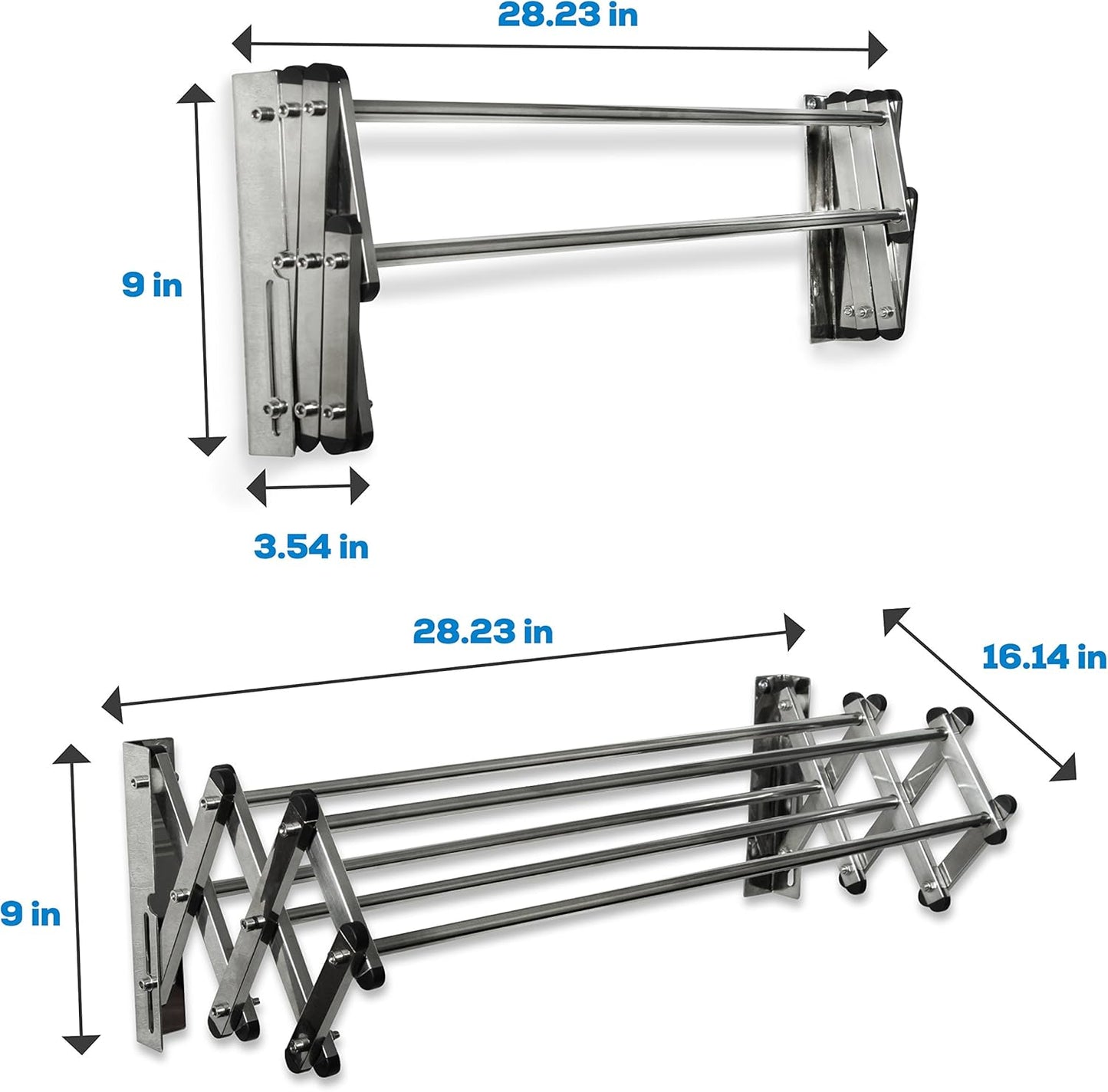 AERO W Racks Stainless Steel Wall Mounted Collapsible Laundry Clothes Drying Rack 45 Pound Capacity 11 Linear Ft - NestledHome