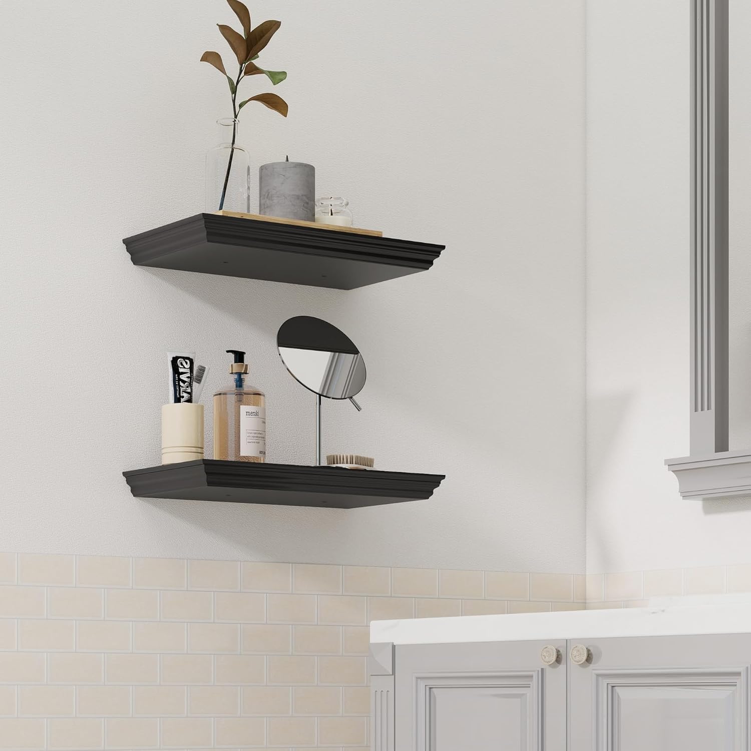 Floating Shelves for Wall, 16 Inch Wall Mounted Black Hanging Shelf for Kitchen, Living Room, Office, Bedroom, Bathroom, Retro Vintage Wood Bookshelf for House Decor - NestledHome