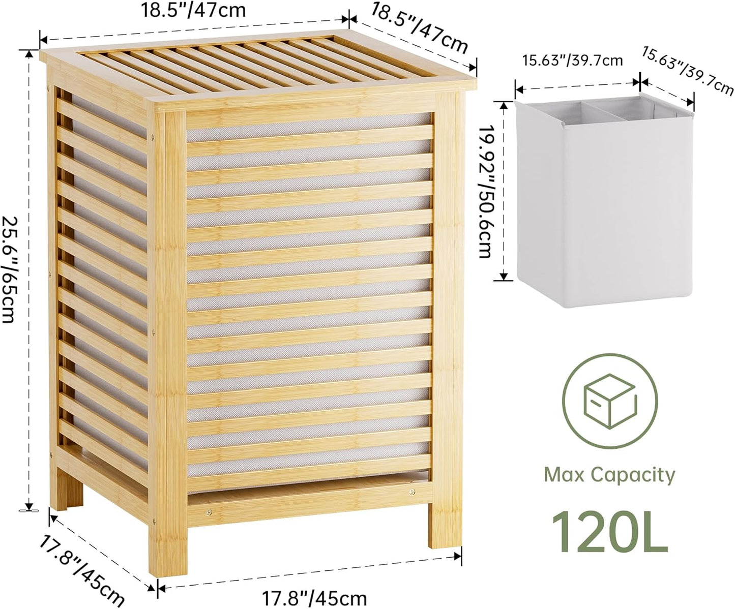 SMIBUY Double Laundry Hamper with Lid, 120L Bamboo Laundry Basket with Removable Liner Bag, 2-Section Clothes Divider Laundry Sorter for Laundry Room, Bathroom, Bedroom (Natural) - NestledHome