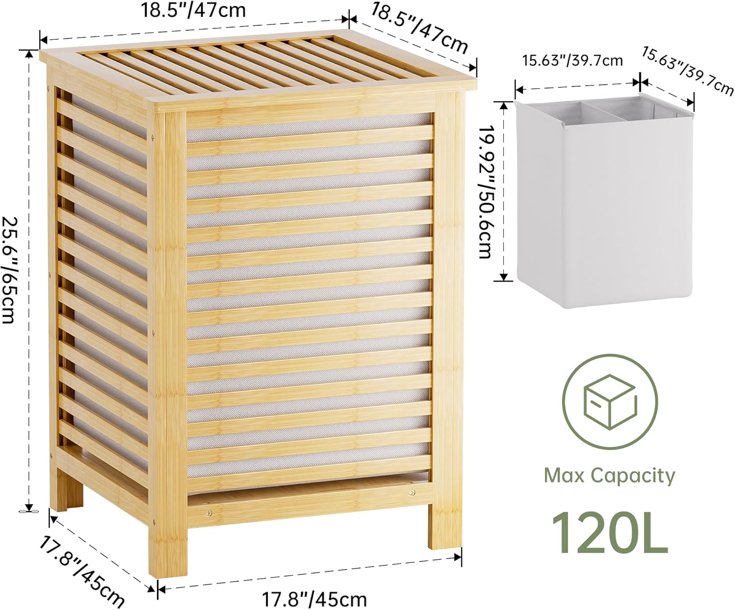 SMIBUY Double Laundry Hamper with Lid, 120L Bamboo Laundry Basket with Removable Liner Bag, 2-Section Clothes Divider Laundry Sorter for Laundry Room, Bathroom, Bedroom (Natural) - NestledHome