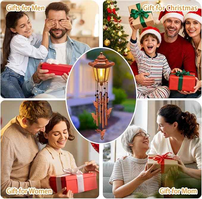2 Pack Solar Hummingbird Wind Chimes, Gifts for Women Mom Grandma Wife Sister Daughter Neighbor, Classic Bronze Wind Chimes with Wind Catcher, Solar Decor Lights for Outdoor Garden Patio Porch Window