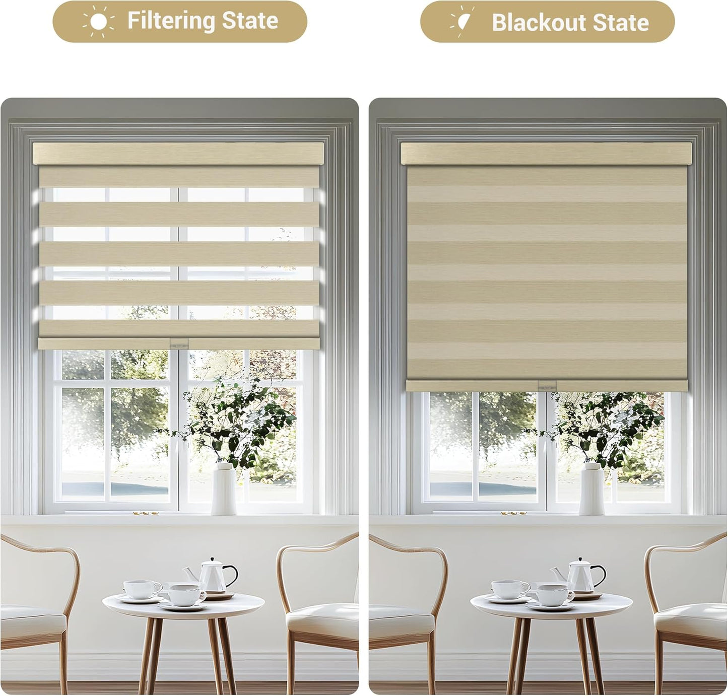 Cordless Zebra Blinds for Windows, Blackout Interior Blinds,Easy to Install,UV Protection,for Offices and Home,Custom Roller Shades, Mousse Beige,82" W x 80" H