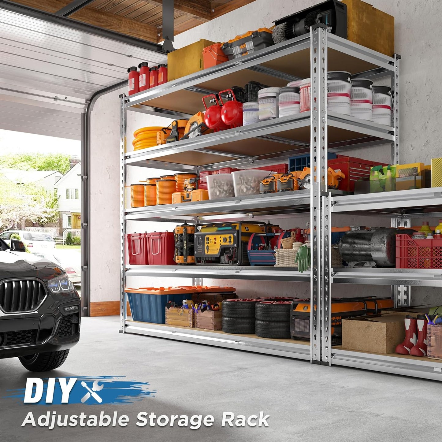 REIBII Garage Shelving, 5 Tier Storage Shelves Load 3000LBS, Adjustable Garage Shelving Heavy Duty, Metal Shelves Unit for Basement, Warehouse, 48" W x 72" H x 18" D, Galvanized - NestledHome