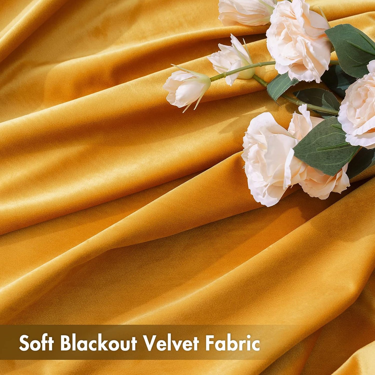 MIULEE Mustard Yellow Velvet Curtains Thermal Insulated Blackout Curtain Fall Drapes for Bedroom Living Room Darkening 90 Inches Long Curtains Panels Rod Pocket Set of 2