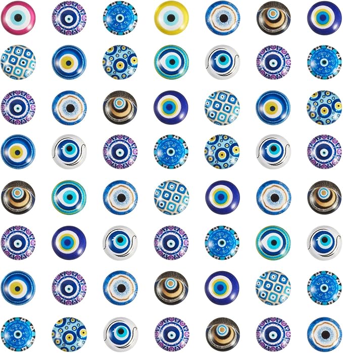 Craftora 100Pcs Evil Eye Glass Cabochons for Jewelry Making, 12x4mm Blue Eyes Half Round Cameo Dome Tiles Flatback Dome Cabochons for DIY Bracelets Necklace Scrapbooking DIY Crafts
