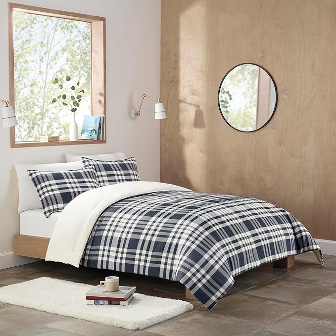 UGG 32545 Leonora Twin XL 2-Piece Comforter Set Prewashed for Extra Comfort Soft Box Stitch Design for Even Fill Distribution Easy Care Comforter and 1 Pillow Sham Bedding Set, Twin, Ocean Plaid