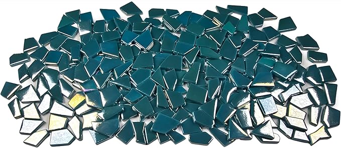 Irregular Glass Mosaic Tiles Bulk 500g Glossy and Iridescent Mosaic Glass Tiles for DIY Projects and Arts and Crafts Solid Colors and Mixes (Iridescent Teal)