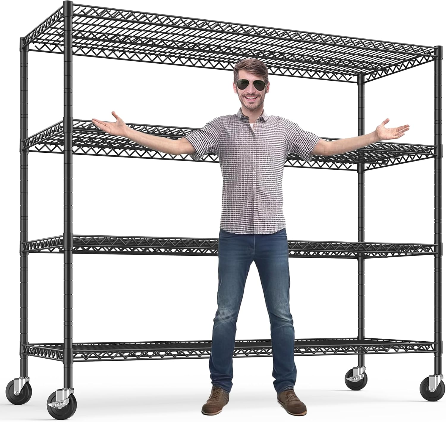 REIBII 75.6" H Storage Shelves Wire Shelving Unit with Wheels 2500LBS Garage Shelving Heavy Duty Metal Shelves for Storage Rack Adjustable Pantry Shelf Commercial Shelving, 75.6" H X 55.5''W X 24" D - NestledHome