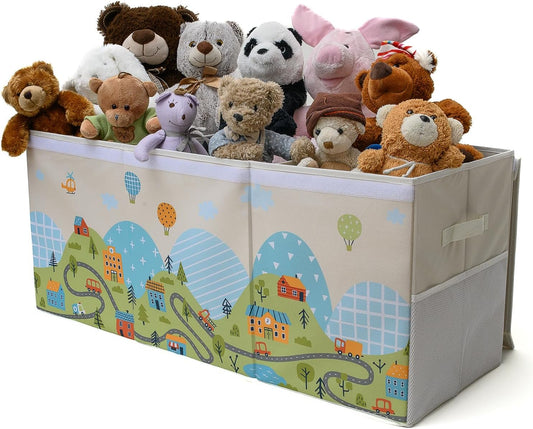 Extra Large Toy Storage Organizer with Lid - Sturdy, Collapsible Toy Chest Storage Box with Cute Design - Toys Bin with Dividers for Kids, Boys, Girls, Nursery, Bedroom, Play room 37"x16"x14" - NestledHome
