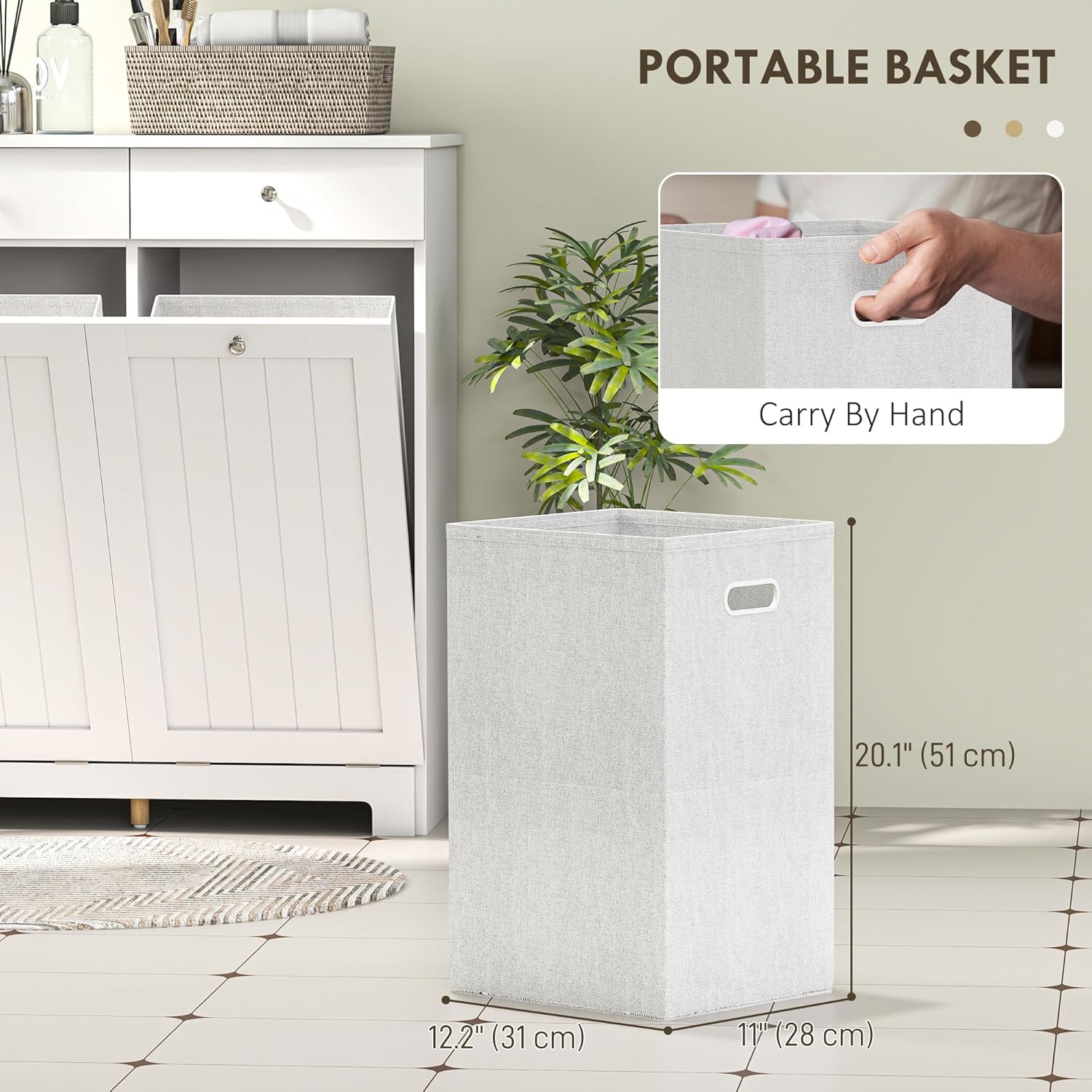 HOMCOM Laundry Hamper Cabinet with 2 Removable Baskets, Tilt Out Laundry Hamper Cabinet with 2 Drawers and 2 Beadboard Doors, Laundry Cabinet Bathroom Storage Cabinet, White - NestledHome