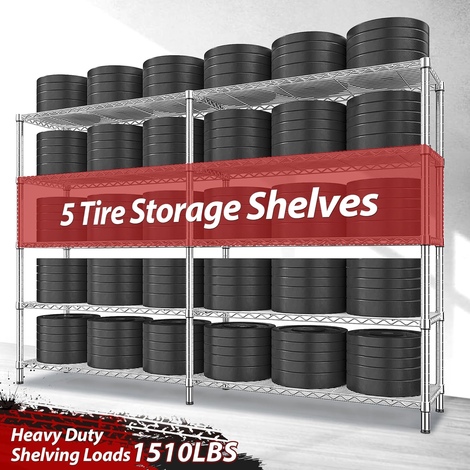 REIBII 69.8" W Storage Shelves 1510LBS Wire Shelving Unit 5 Tier Metal Shelving for Storage Rack Shelves Adjustable Heavy Duty Garage Shelf Pantry Shelves Kitchen Shelving,69.8"Wx15.8"Dx72.4"H,Chrome - NestledHome