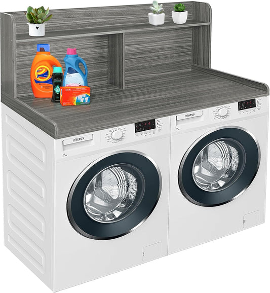 Royxen 2-Tier Washer Dryer Countertop,19.5"H Wood Washer and Dryer Topper with Shelf,Laundry Countertop Over Washer and Dryer, Universal Fit for Laundry Room Organization (Eucalyptus, 54"W X 27.5"D) - NestledHome