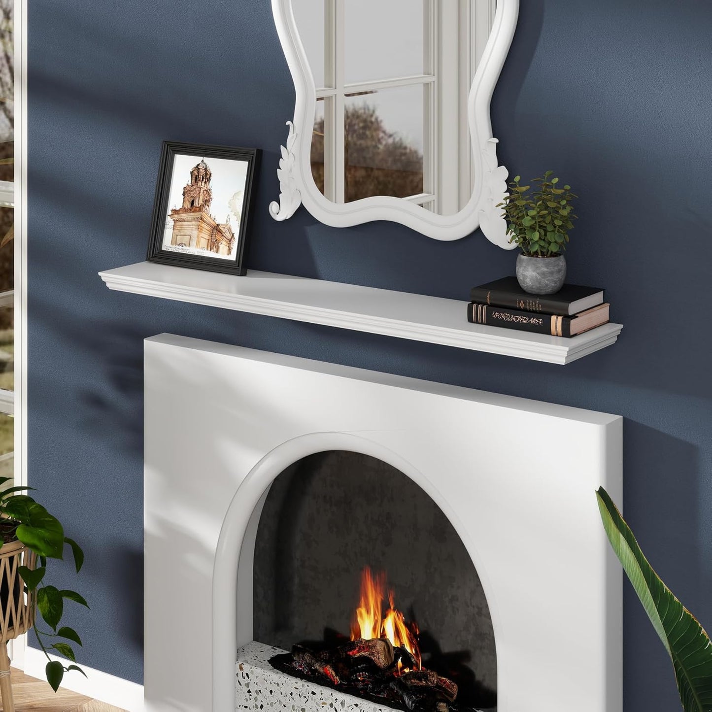 Floating Shelves for Wall, 48 Inch Long Wall Mounted White Hanging Shelf for Kitchen, Living Room, Office, Bedroom, Bathroom, Retro Vintage Wood Bookshelf for House Decor - NestledHome