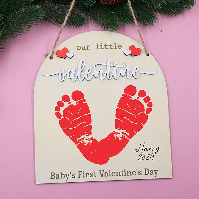 DIY Baby's First Valentine's Day Footprint Signs, Baby First Valentine's Day Gifts for Babies, Toddle Valentine Crafts, Memory Keepsake Baby Milestone Announcement Props (Our Little Valentine)