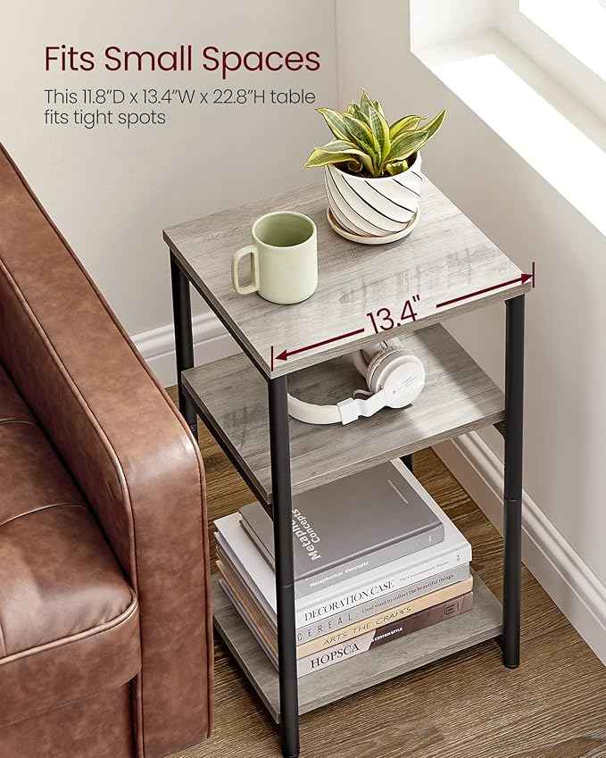 VASAGLE Side Table, Small End Table, Tall Nightstand for Living Room, Bedroom, Office, Bathroom, Greige and Classic Black ULET273B02