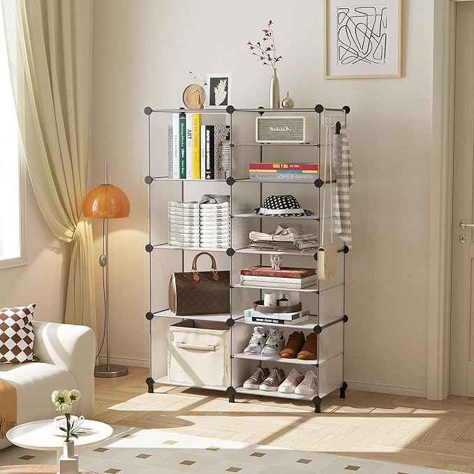 AWTATOS Closet Organizer 8 Cube Storage Shelves Clothes Organizers Closet Storage Stackable Cubby Shelving for Closet Bedroom Living Room Translucent