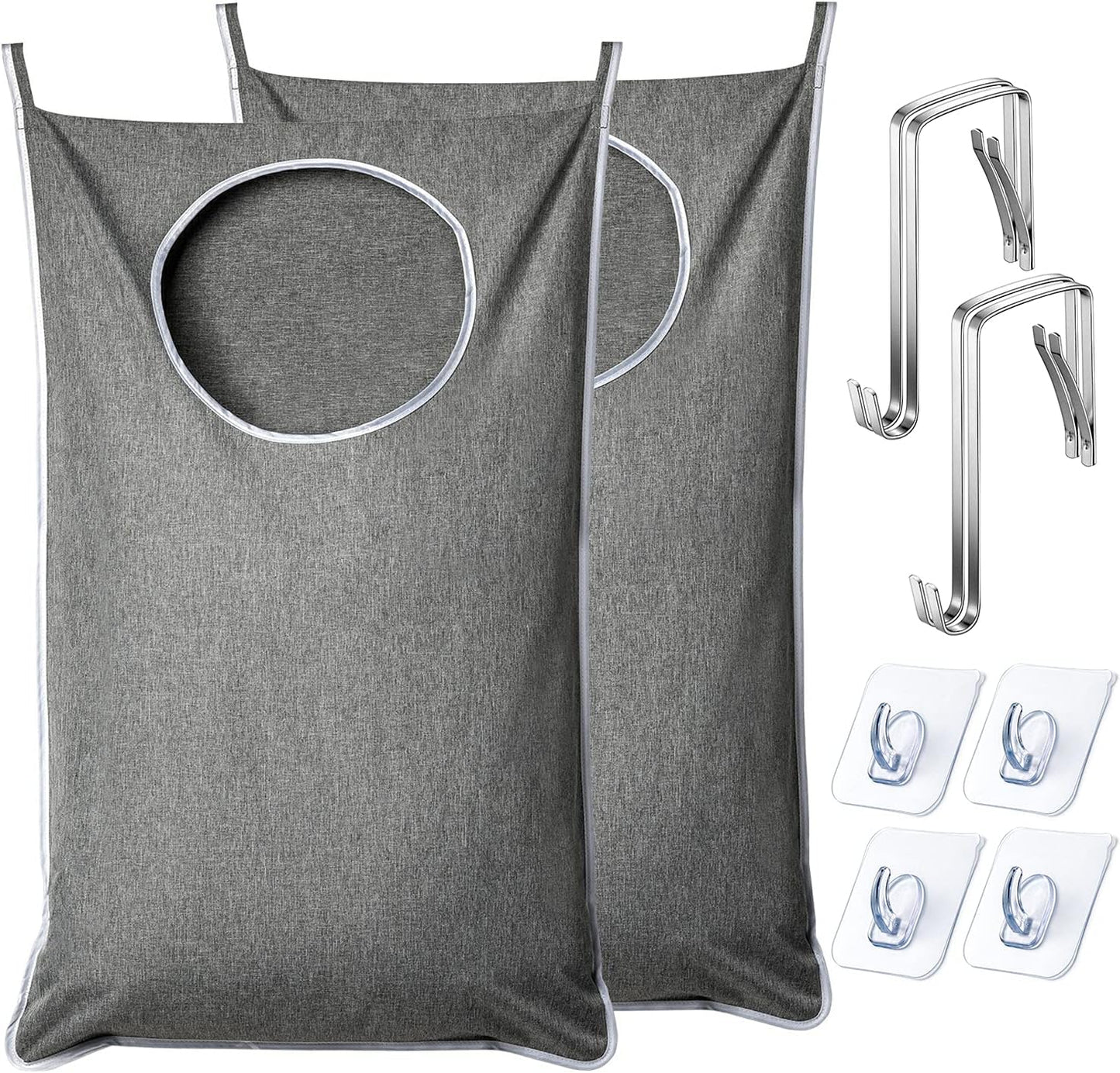 XL Hanging Laundry Hamper, Extra Large Tear-resistance Door Hamper with 2 Types Hooks for Dirty Clothes, Save Bathroom Space Hanging Laundry Bag (36.5x 22 Inch,Grey) - NestledHome