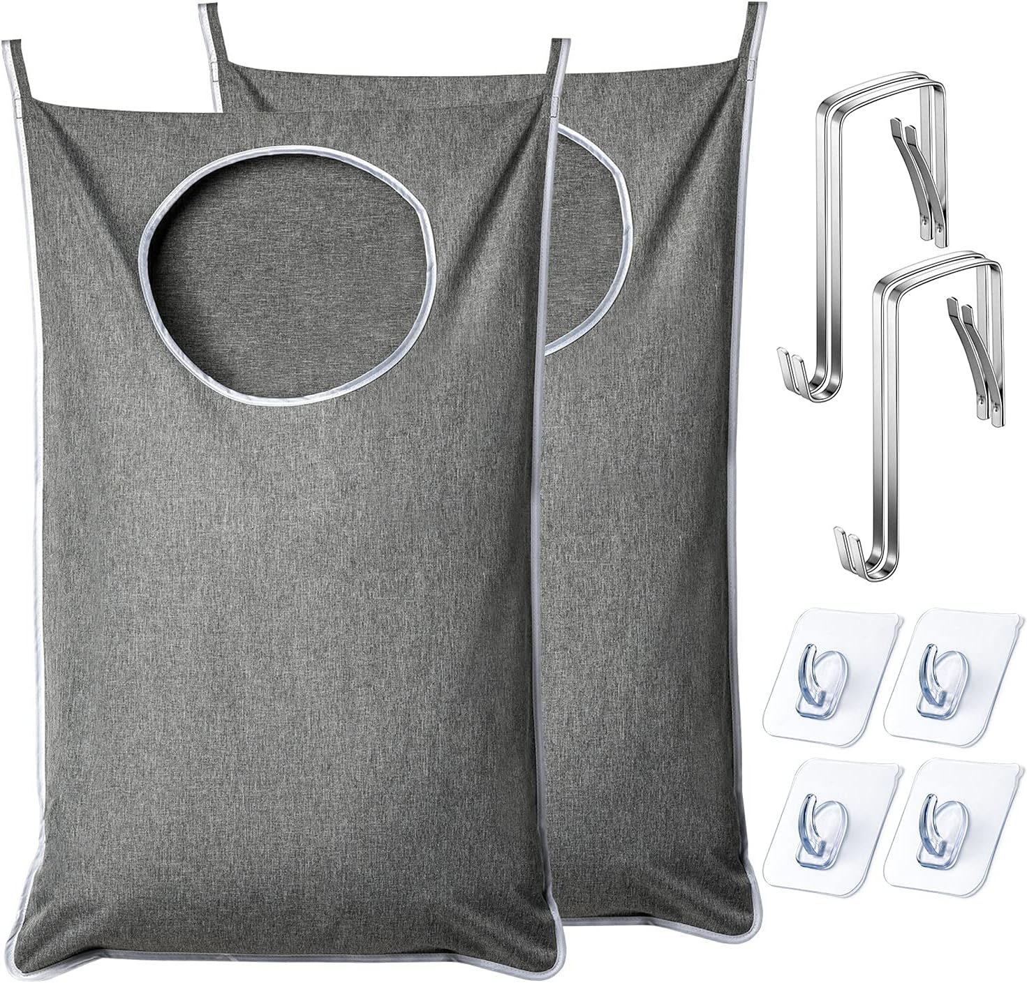 XL Hanging Laundry Hamper, Extra Large Tear-resistance Door Hamper with 2 Types Hooks for Dirty Clothes, Save Bathroom Space Hanging Laundry Bag (36.5x 22 Inch,Grey) - NestledHome