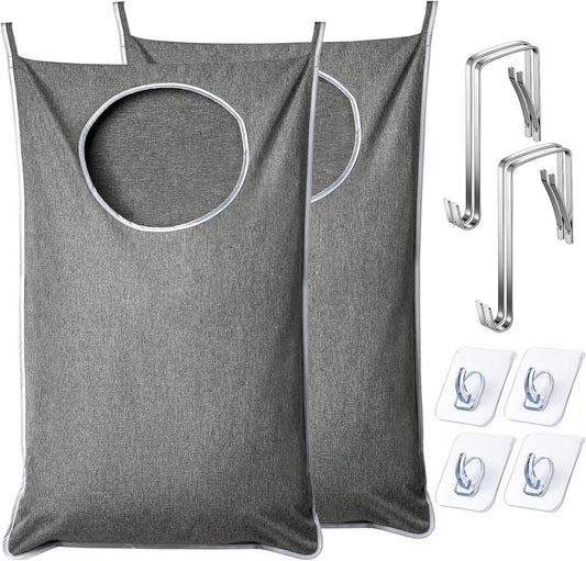 XL Hanging Laundry Hamper, Extra Large Tear-resistance Door Hamper with 2 Types Hooks for Dirty Clothes, Save Bathroom Space Hanging Laundry Bag (36.5x 22 Inch,Grey) - NestledHome