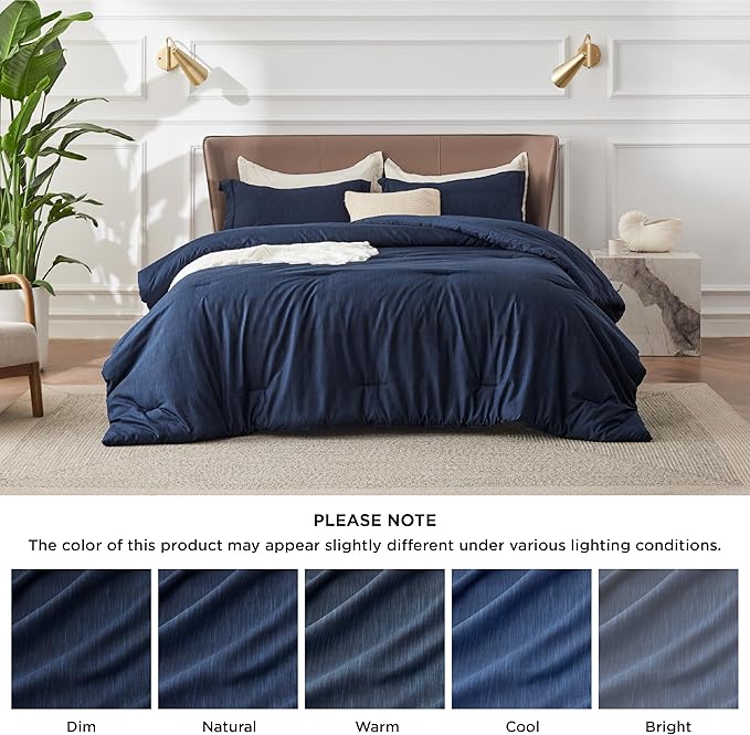 Bedsure Queen Comforter Set - Navy Soft Bedding for All Seasons, Cationic Dyed Bed Set, 3 Pieces, 1 Queen Size Comforter (90"x90") and 2 Pillow Shams (20"x26"+2")