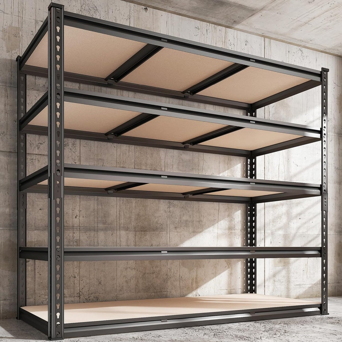 REIBII 48" W Garage Shelving Heavy Duty, 3000LBS Storage Shelves, 5-Tier Adjustable Metal Shelving, Garage Shelves Sturdy Industrial Shelf, Easy Assemble, 72" H x 48" W x 18" D - NestledHome