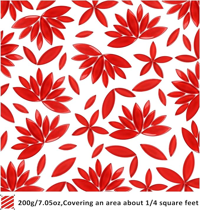 Youway Style Red Leaf Mosaic Tiles for Crafts Bulk,200g Petal Mosaic Glass Pieces,Flower Glass Tiles for Christmas Mosaic Decorations,Garden Mosaic Supplies Kit