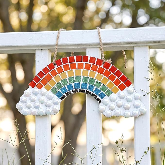 Artspac Glass Mosaic Tiles for Crafts Bulk,150g Round Mosaic Glass Pieces,Iridescent White Mosaic Tiles for DIY Garden Crafts Supplies, Crafts Ornaments