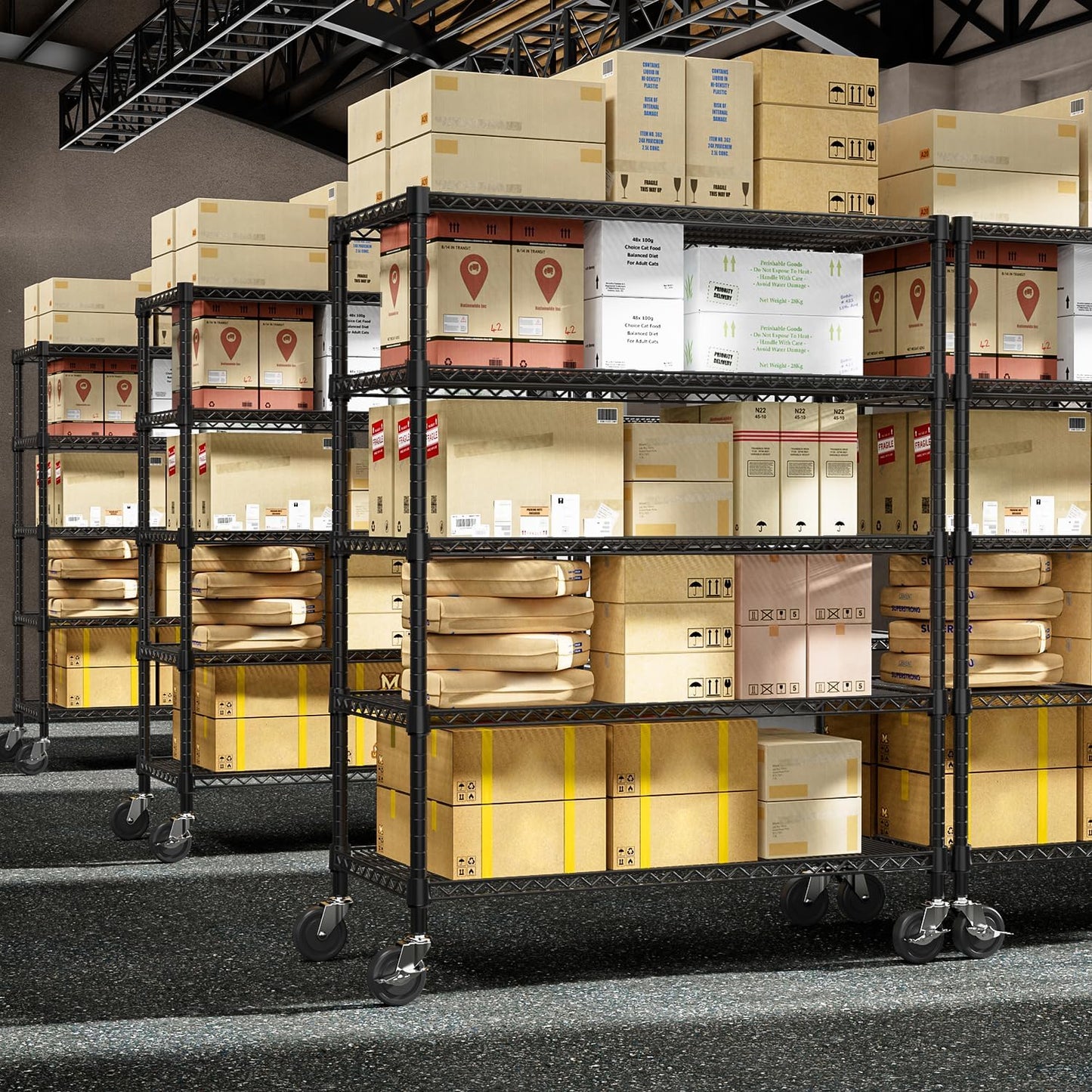 Garage Shelving 5 Tier Industrial Metal Shelving Units for Commercial, Basement, Pantry, Warehouse, School, Black Heavy Duty Easy Assembly 23.6" D x 53.2" W x 73.6" H - NestledHome