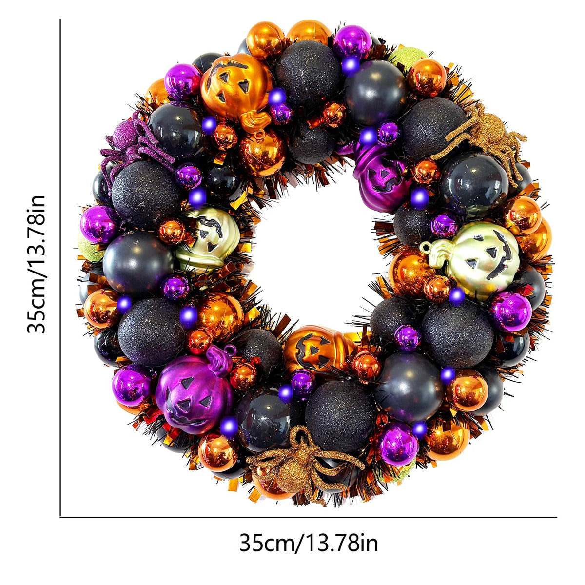 13.8 Inch Halloween Ball Wreath for Front Door with Lights