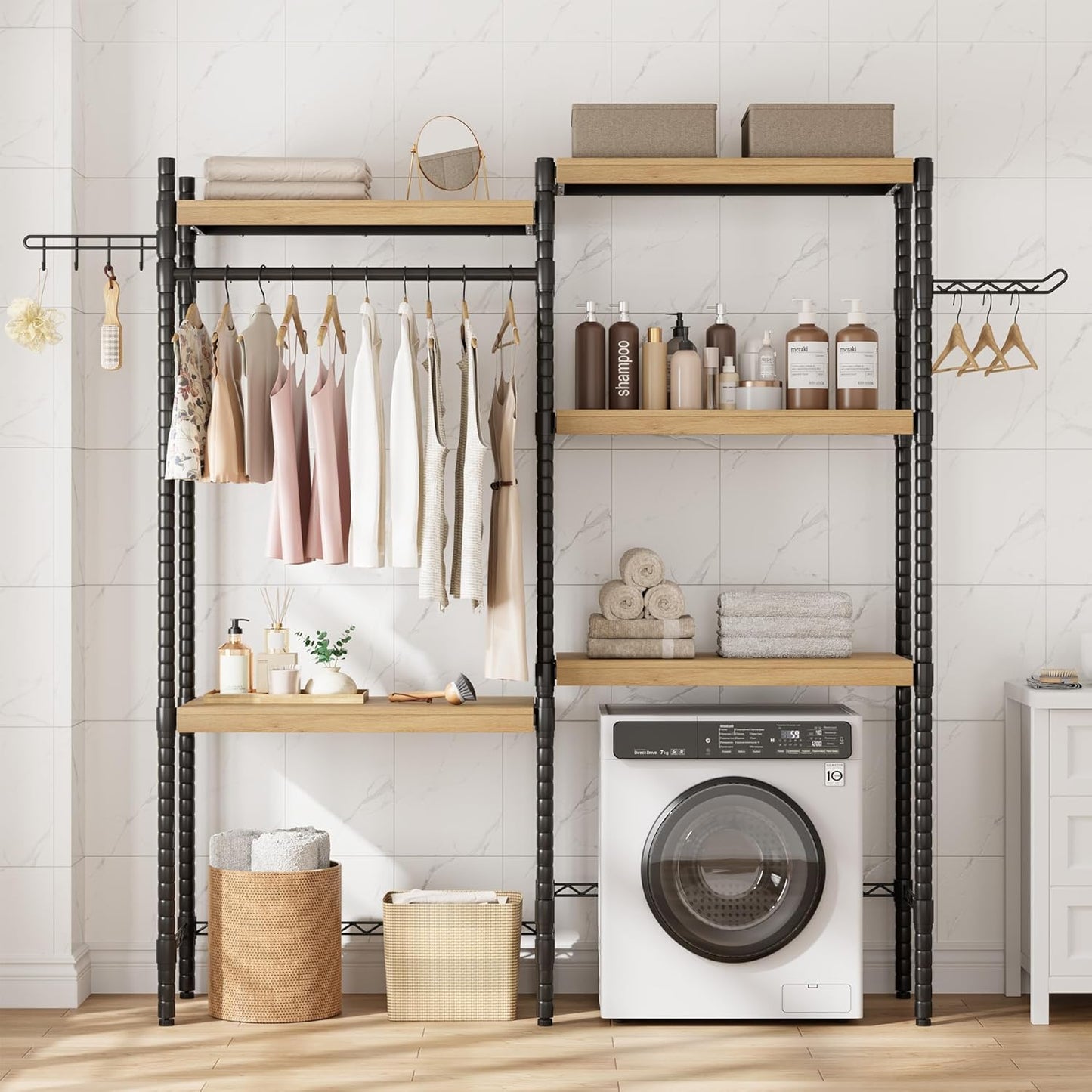 Double Row Over Washer and Dryer Storage Shelves, Laundry Room Organization and Storage, Heavy Duty Laundry Room Shelves, with Adjustable Height, 5-Tier - NestledHome