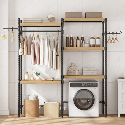 Double Row Over Washer and Dryer Storage Shelves, Laundry Room Organization and Storage, Heavy Duty Laundry Room Shelves, with Adjustable Height, 5-Tier - NestledHome