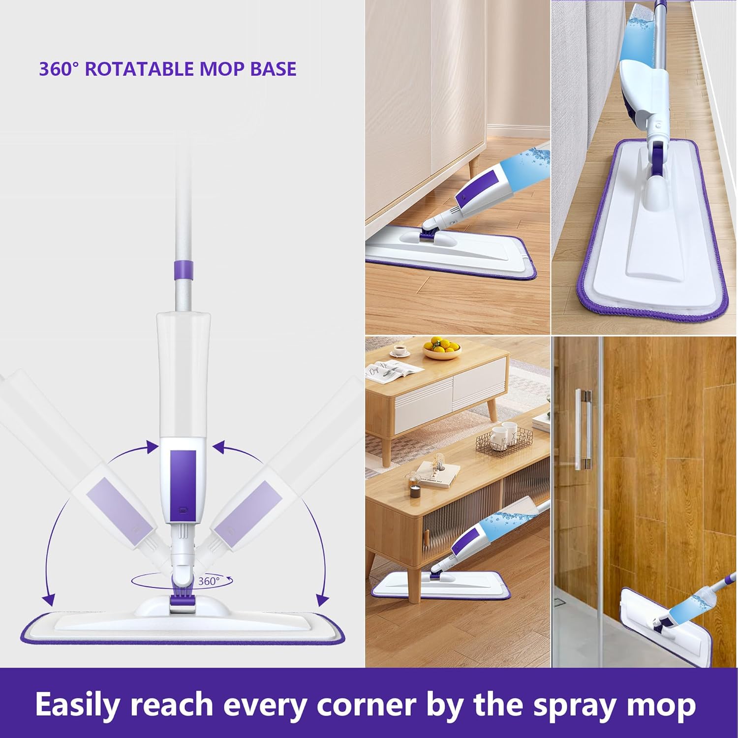 Spray Mop for Floor Cleaning with 60" Extension Handle, Dry/Wet Mop with 14oz Refillable Bottle, 3 Washable Pads&5 Disposable Refills for Hardwood Laminate Tile Floor Dust Cleaning. - NestledHome