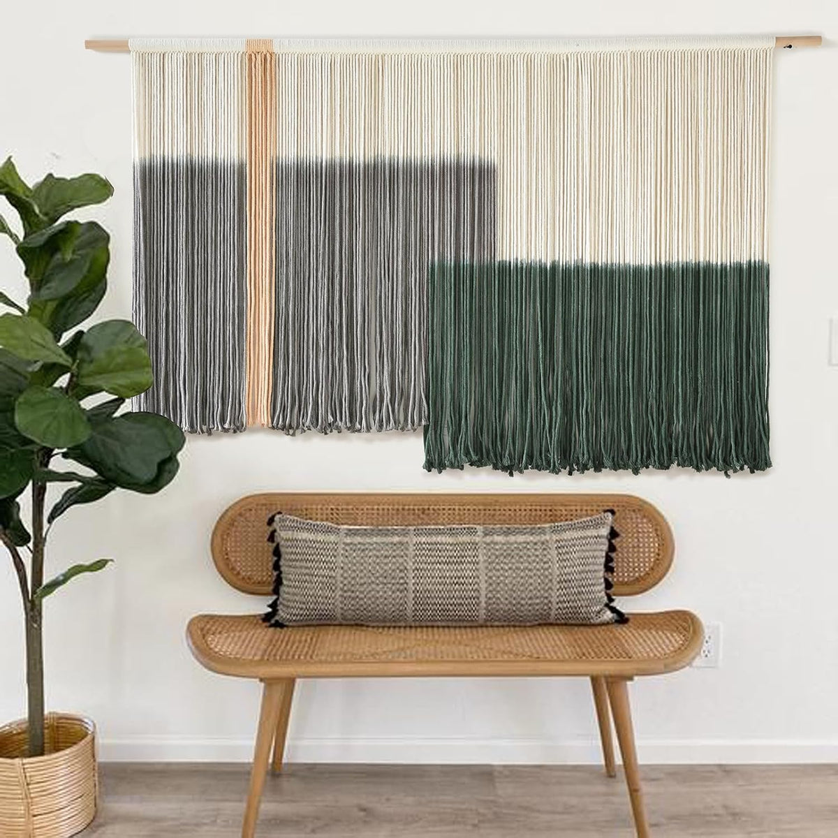 Macrame Wall Hanging Green Large Dip Dye Fiber Wall Art Bohemian Yarn Tapestry Wall Décor 57''W*35''L