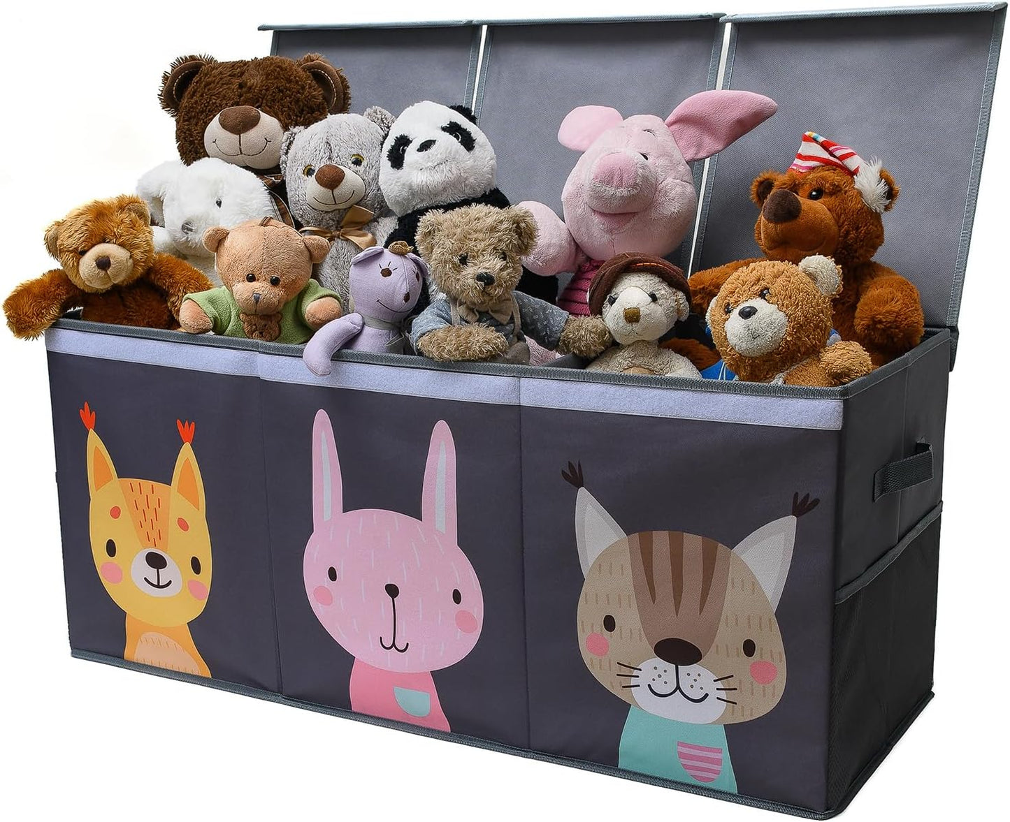 Extra Large Toy Storage Organizer with Lid - Sturdy, Collapsible Toy Chest Storage Box with Cute Design - Toys Bin with Dividers for Kids, Boys, Girls, Nursery, Bedroom, Play room 37"x16"x14" - NestledHome