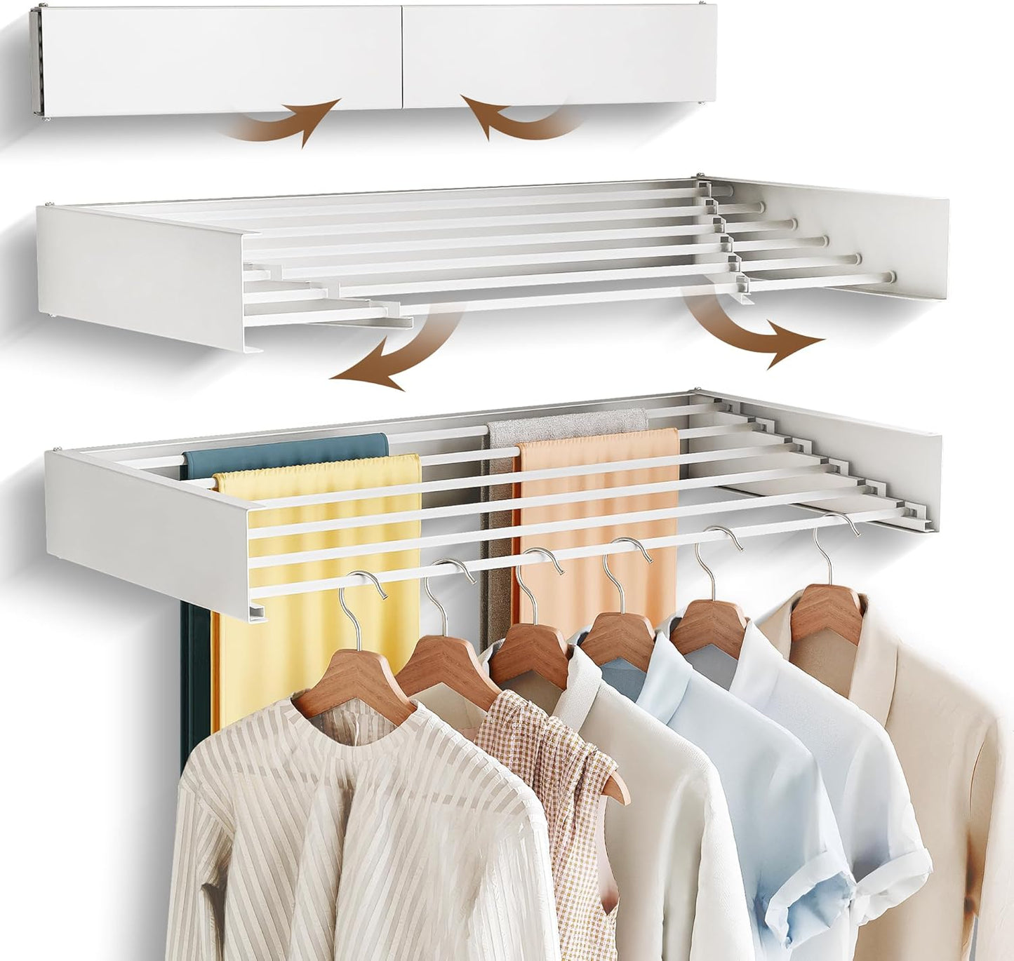 Wall Mounted Drying Rack,Drying Rack Clothing,Collapsible Hanging Racks for Laundry(35.5"-White) - NestledHome