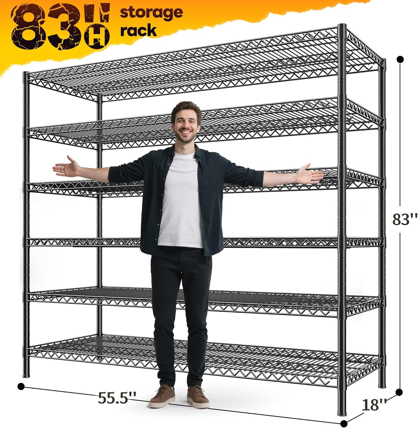 REIBII 83"H Storage Shelves 3840LBS Metal Shelving Unit Garage Shelving Heavy Duty 6 Tier Commercial Adjustable Wire Shelving for Storage Rack for Pantry, Garage, Kitchen, 83"H x 55.5"W x 18"D, 2PCS - NestledHome