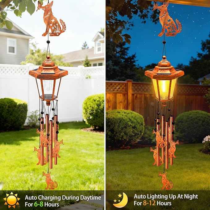 Large Solar Dog Wind Chimes, Gifts for Women Mom Grandma Wife Sister Daughter Neighbor Nana, Classic Bronze Wind Chimes With Wind Catcher, Solar Decor Lights For Outdoor Garden Patio Yard Porch Window