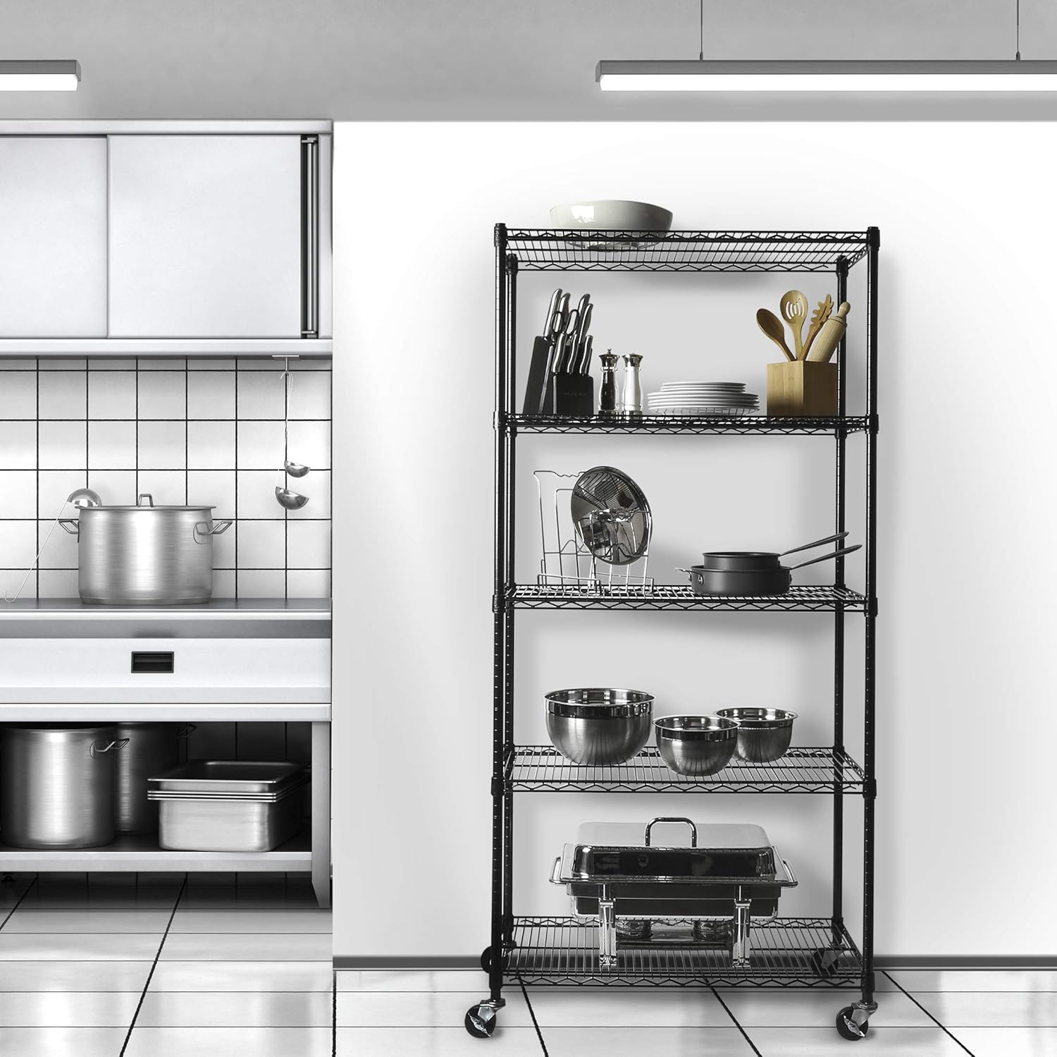 Seville Classics UltraDurable Heavy Duty NSF Solid Steel Wire Rack Storage Unit, Organizer for Garage, Warehouse, Office, Restaurant, Classroom, Kitchen, Black, 5-Tier Shelving, 36" W x 18" D - NestledHome