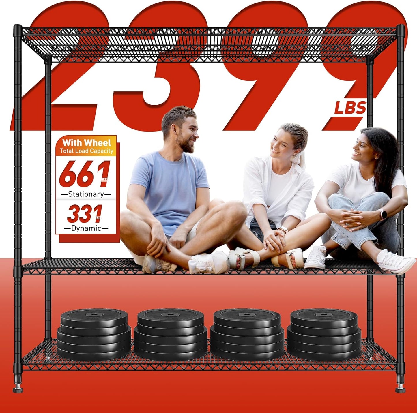 REIBII 60''W Storage Shelves 2399LBS Garage Shelving Heavy Duty with Wheels & Feet, 4 Tier Wire Shelving Adjustable Metal Shelving for Pantry Garage Kitchen Commercial Industrail, 60"W x 18"D x 65.5"H - NestledHome