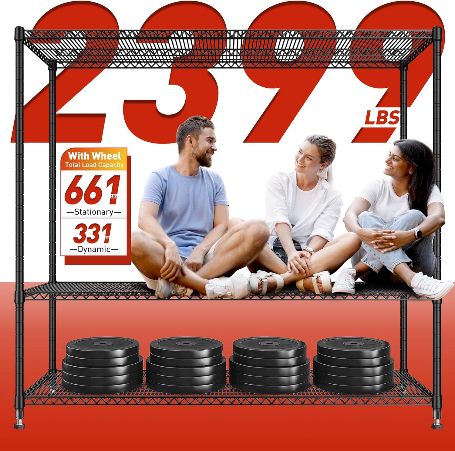 REIBII 60''W Storage Shelves 2399LBS Garage Shelving Heavy Duty with Wheels & Feet, 4 Tier Wire Shelving Adjustable Metal Shelving for Pantry Garage Kitchen Commercial Industrail, 60"W x 18"D x 65.5"H - NestledHome