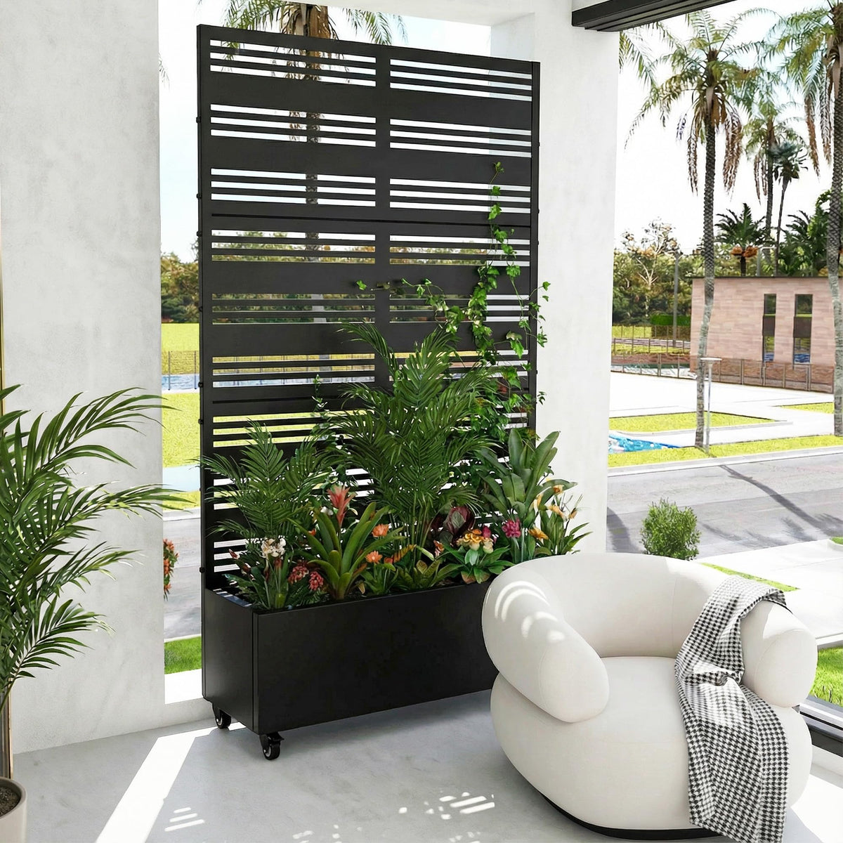 Metal Raised Garden Bed with Trellis and Wheels